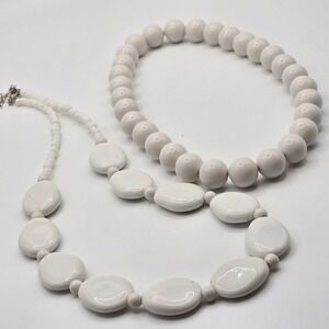 White Beaded Necklace‎ Lot of 2 Womens Jewelry